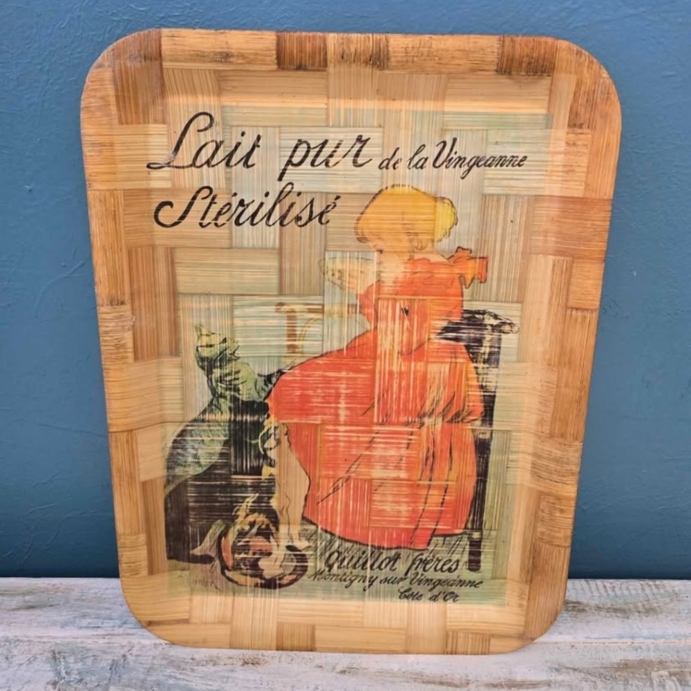 Vintage Lait Pur De La Vibgeanne Sterilise Bamboo Tray